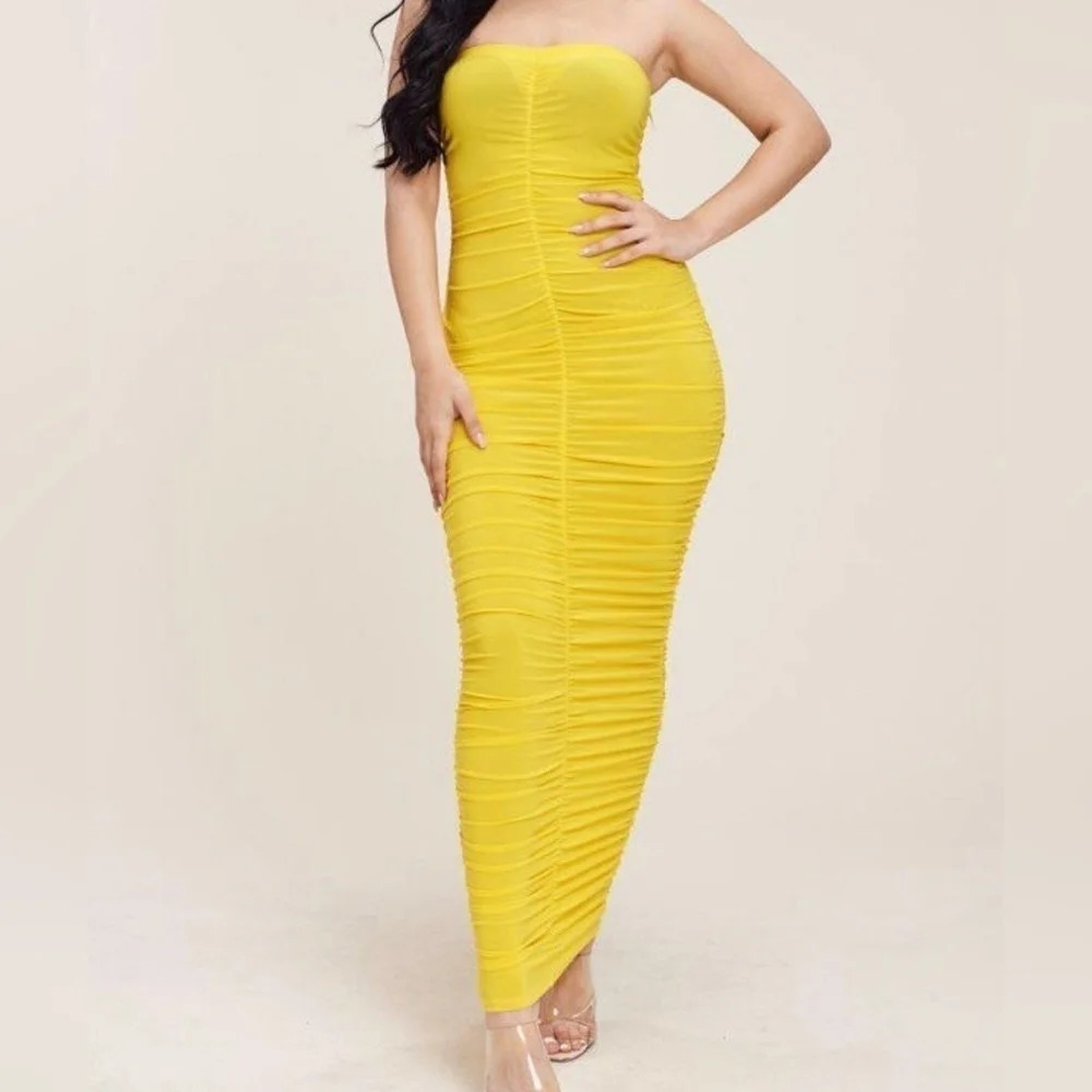 NWOT KTOO Shirring Tube Dress - Highlighter Yellow (Size L)